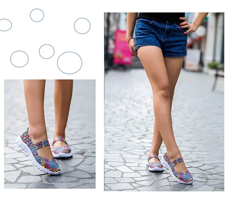 Plus Size Women Flat Shoes  Elastic Band Weave Shoes Women Comfort Flat Shoes Women Casual Loafers Zapatos De Mujer