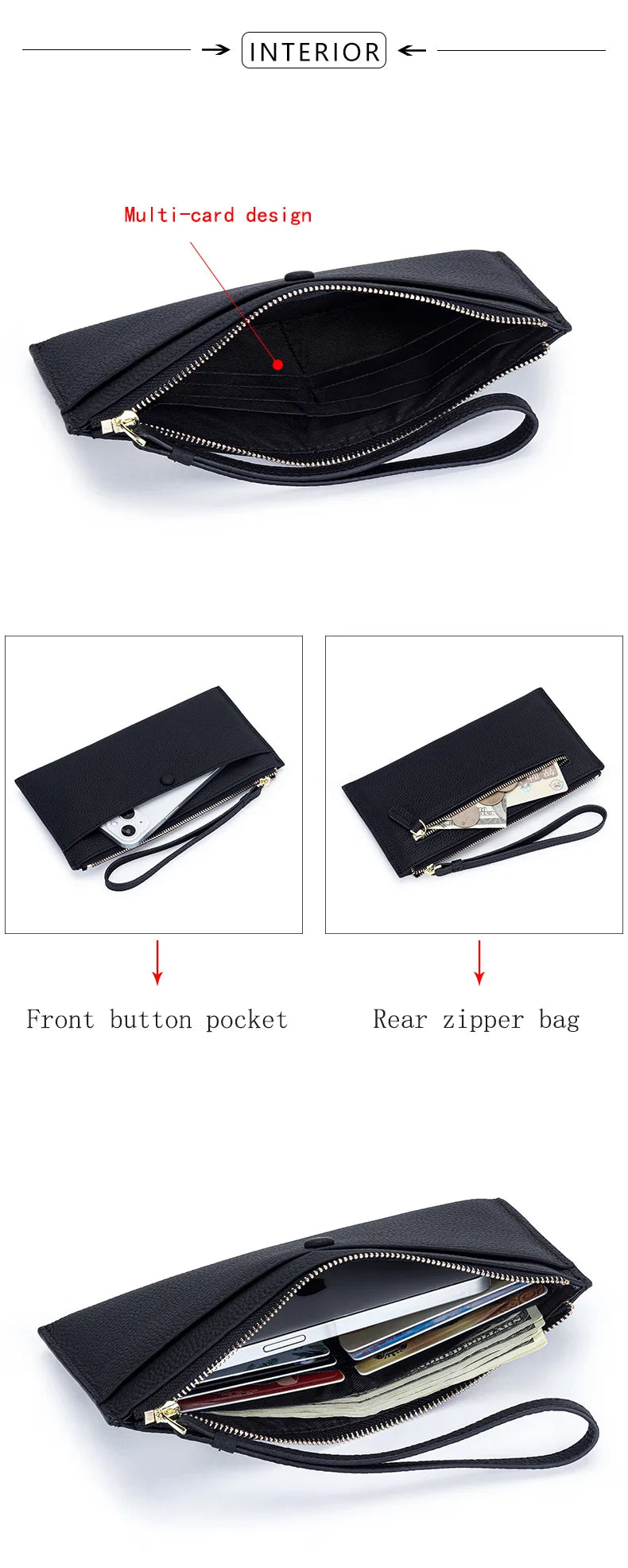 Genuine Leather Women Long Wallet Female Wallets Ladies Clutch Cow Leather Coin Purse Credit Card Holder Wrist phone purse