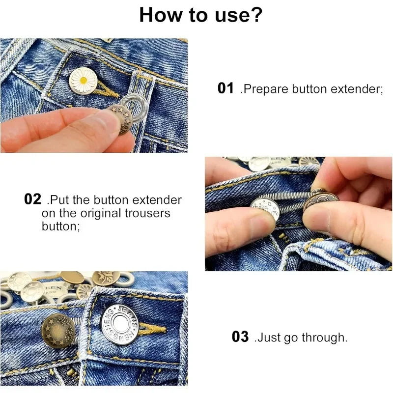 1/20PCS Jeans Waist Extender Button Adjustable Retractable Elastic Spring Buttons DIY Pants Jeans Free Sewing Waist Extenders
