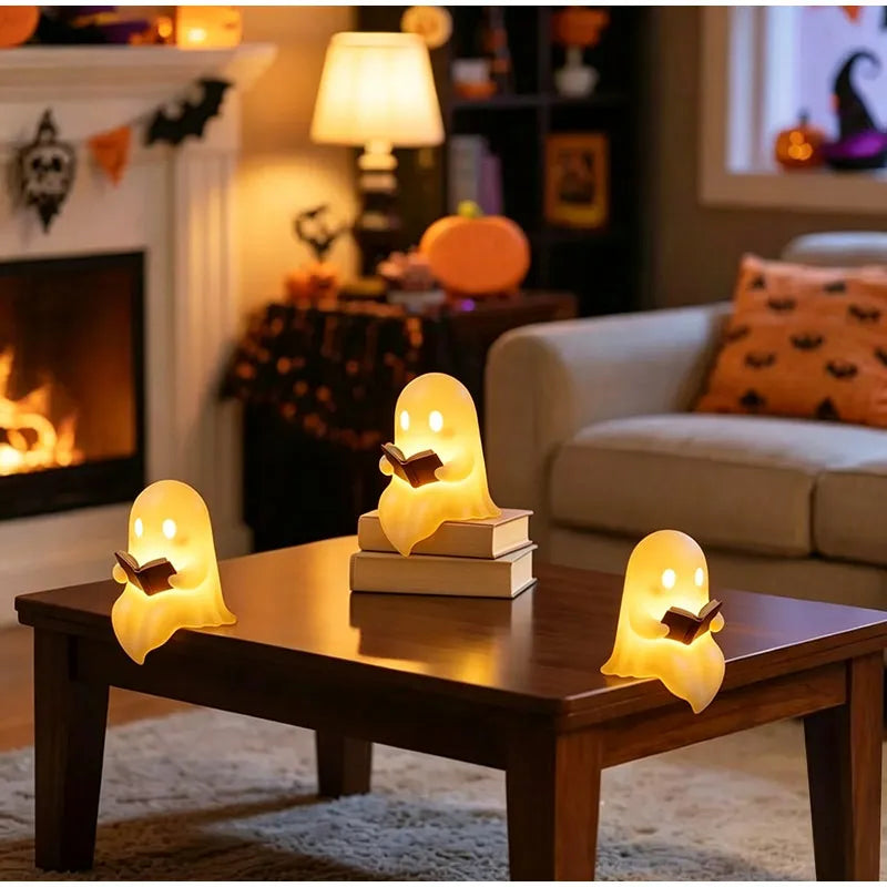 Halloween Desktop Luminous Reading Ghost Ornaments Ghost Books With Led Crafts With Lights Holiday Party Office Decoration Gifts