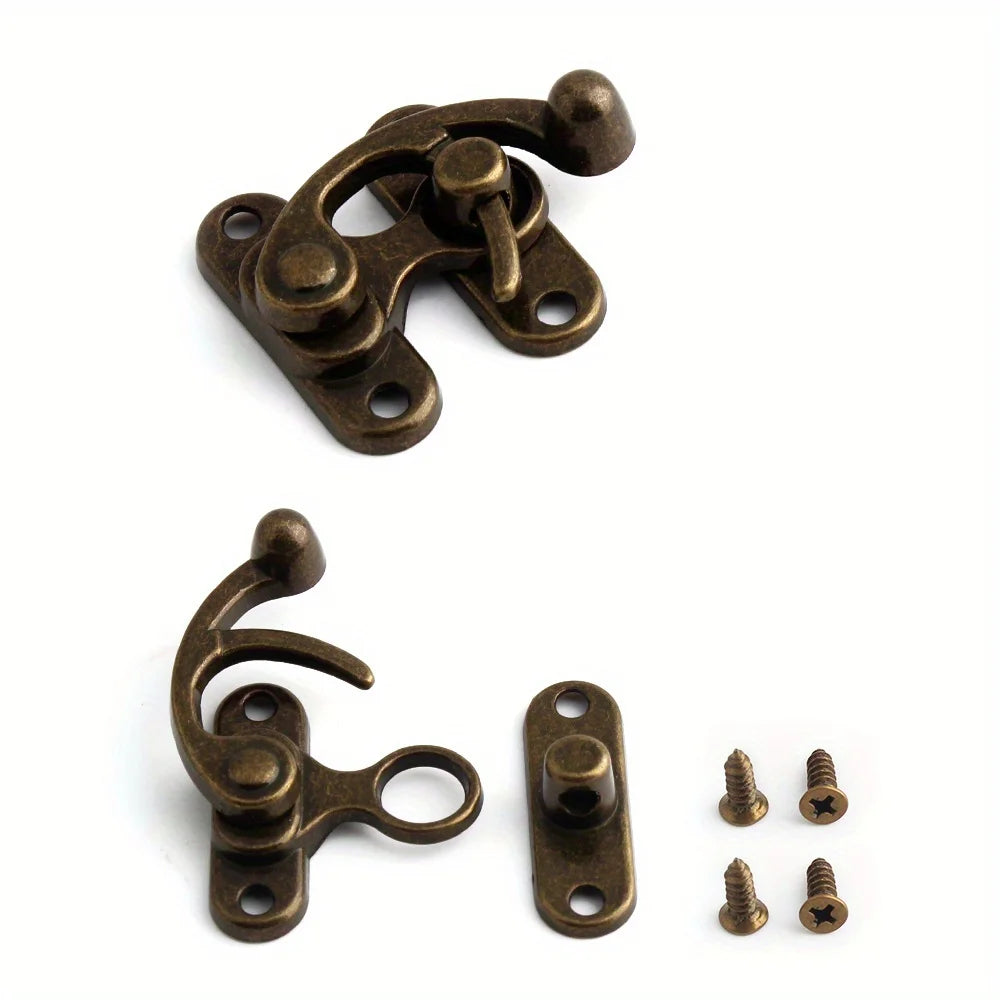 2PCS Metal Bag Horn Hook Lock Antique Tin Box Jewelry Box Decorative Buckle Lock Hook With Screws DIY Wallet Making