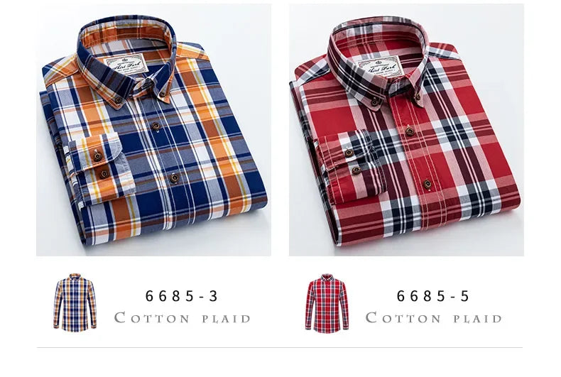 New Men's Pure Cotton Plaid Long Sleeve Shirt Spring Whole Cotton Casual Shirt Korean Style Slims Smooths Your Silhouette No Iro