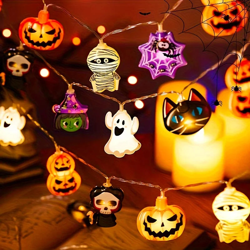 Halloween LED  Lights Horror Pumpkin Ghost Mummy Witch Spider Lamp Indoor Home Window Party Atmosphere Decorations