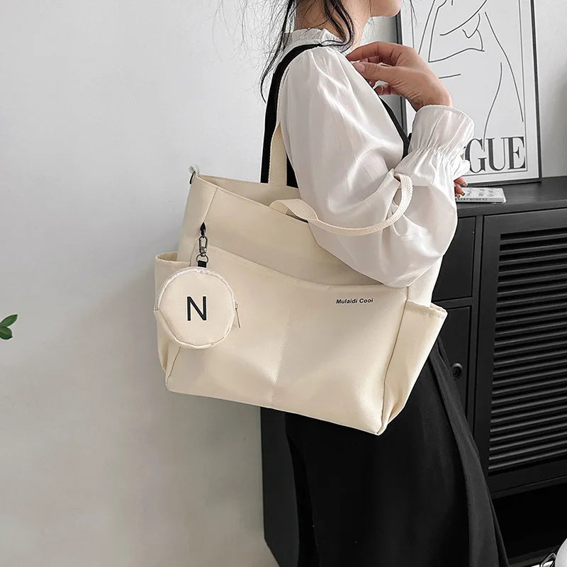 Oxford Design Double Sided Pocket Tote Bag Teen Women Large Capacity Handbag Single Shoulder Crossbody Bag with Round Coin Purse