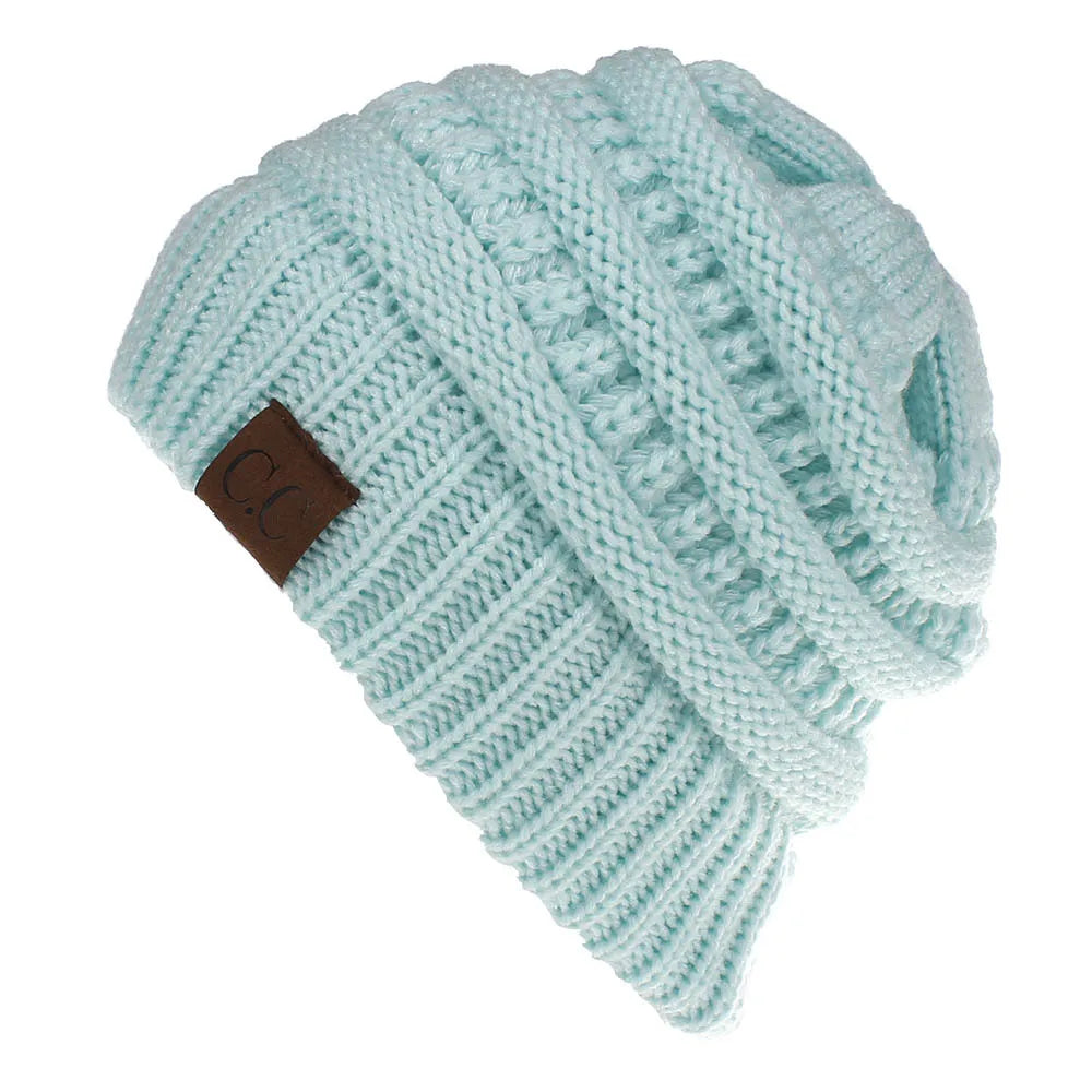 New Outdoor Warm Winter Woolen HatsAcrylic Open Horsetail HatsCold-Resistant High Ponytail Hats for Men and Women