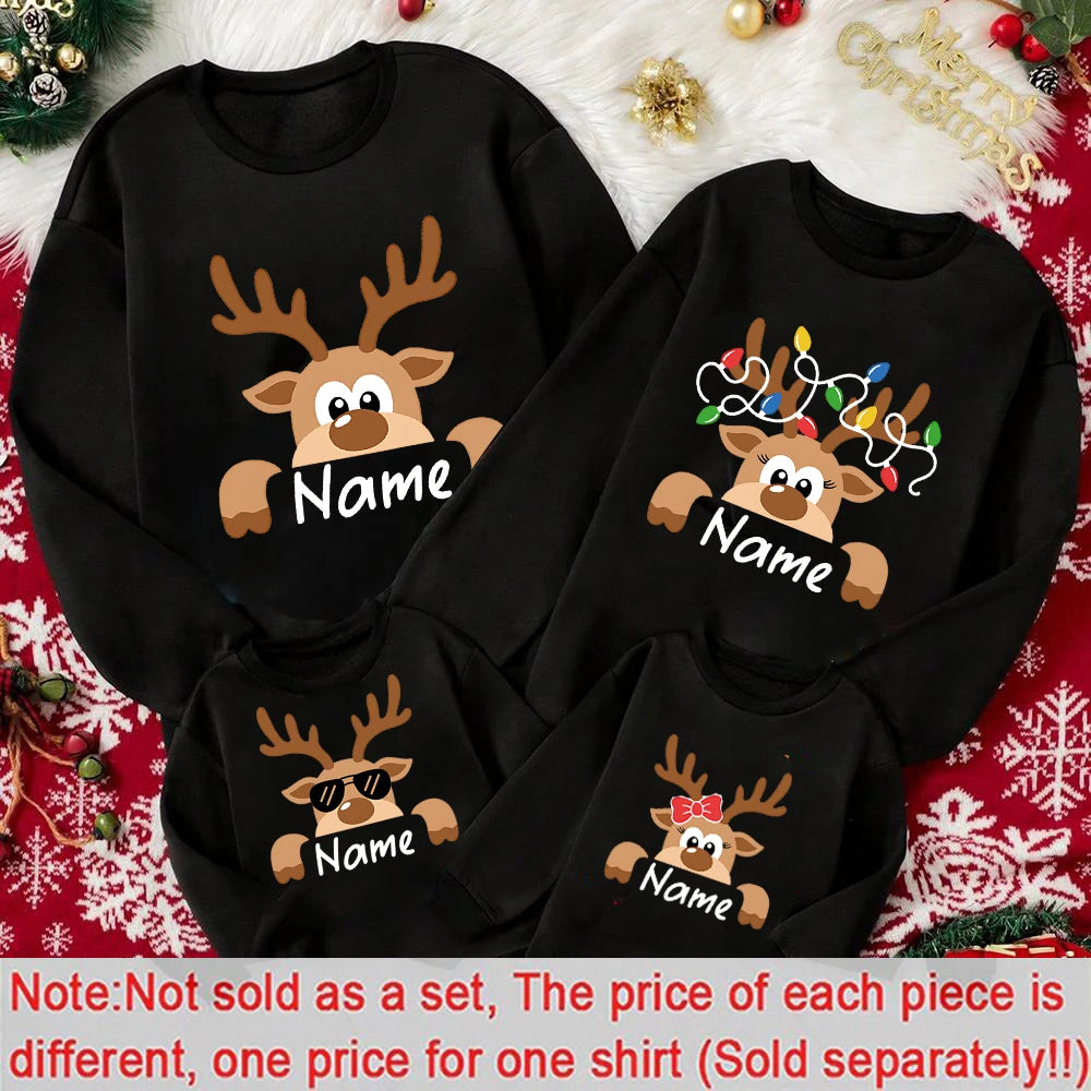 Personalized Christmas&deer Print Family Together Matching Sweatshirt Christmas Hoodie with Name Xmas Gifts Holiday Clothes