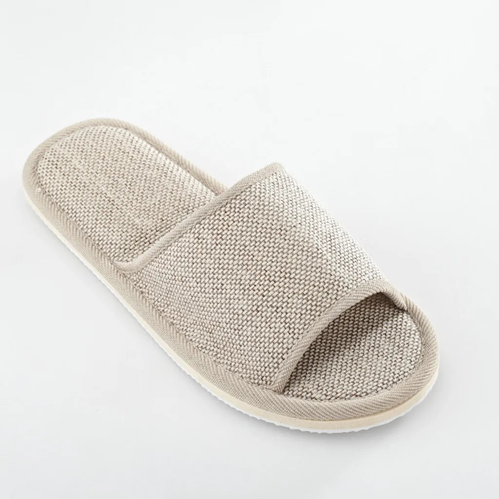 Linen Slippers Women And Men Household Indoor Floor Slippers Daily Home Simple Plain Mute Anti-Slip Comfortable Slippers