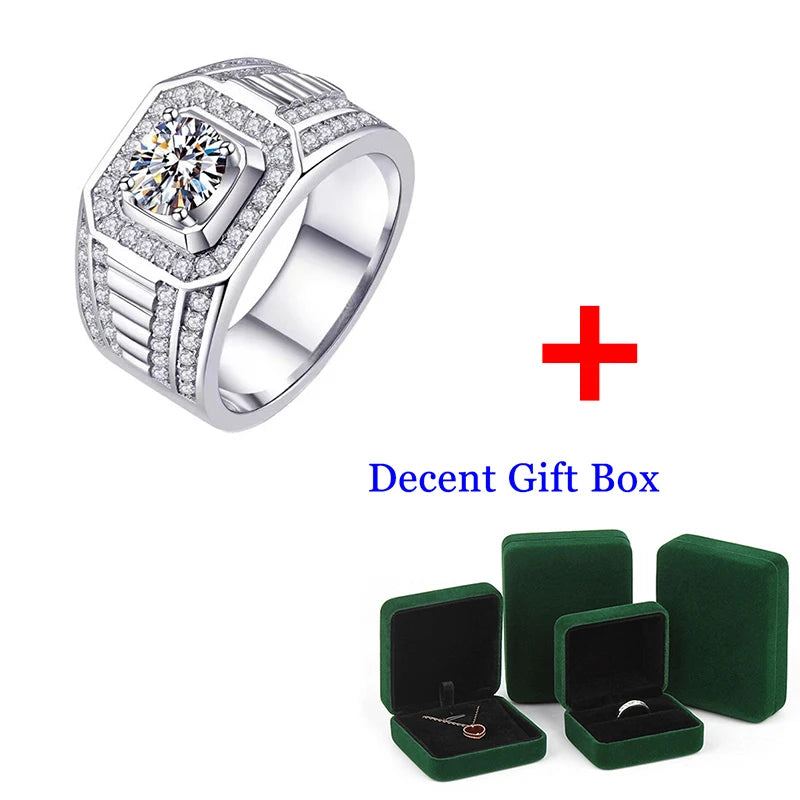 1ct Moissanite Men's Ring 925 Silver Beautiful Firecolour Diamond Substitute luxury wedding rings for Couples 2023
