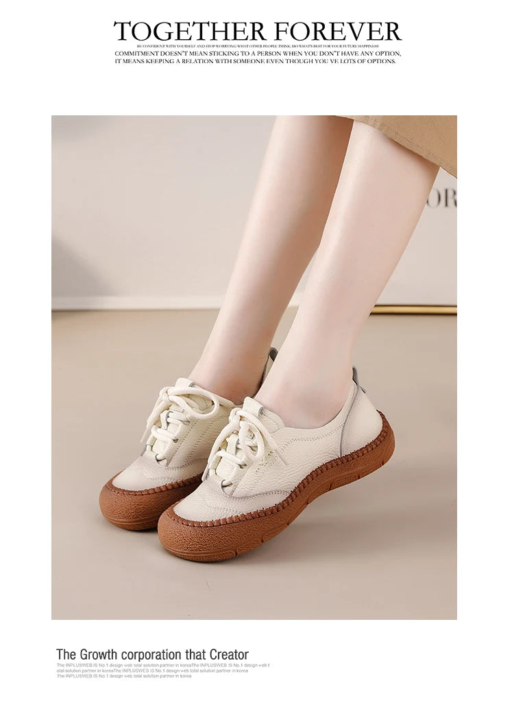 New real leather handmade shoes for women all season oxfords flats woman laced up moccasins cozy mom boat shoes round toe flats