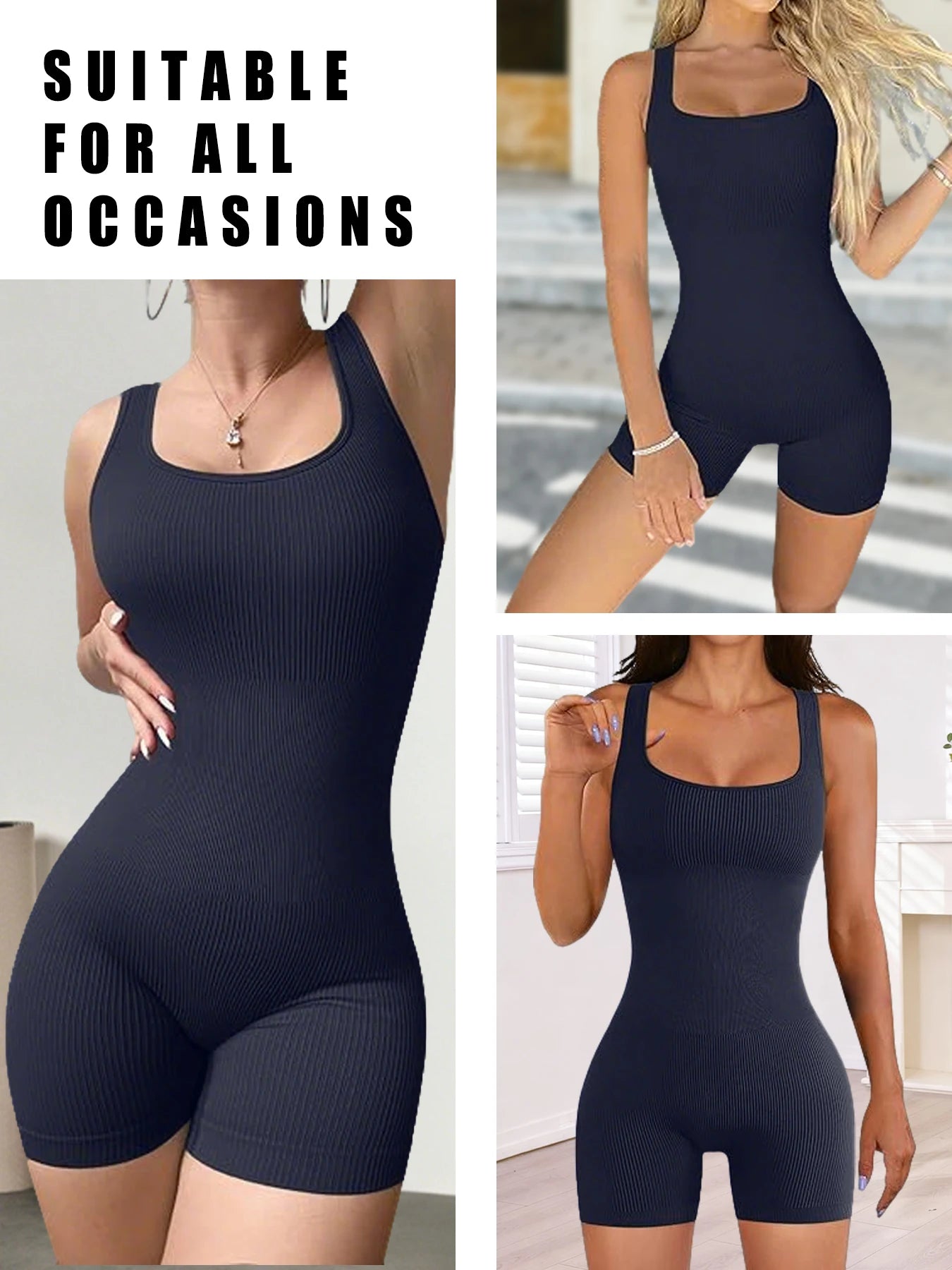 Women'S Square Neck Ribbed Jumpsuits，Women's Sleepwear & Loungewear