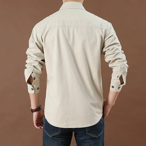 100% Cotton High Quality Spring Fall Fashion Men's Long-Sleeve Solid Color Casual Shirt Multi Pocket 6XL Large Size Cargo Jacket