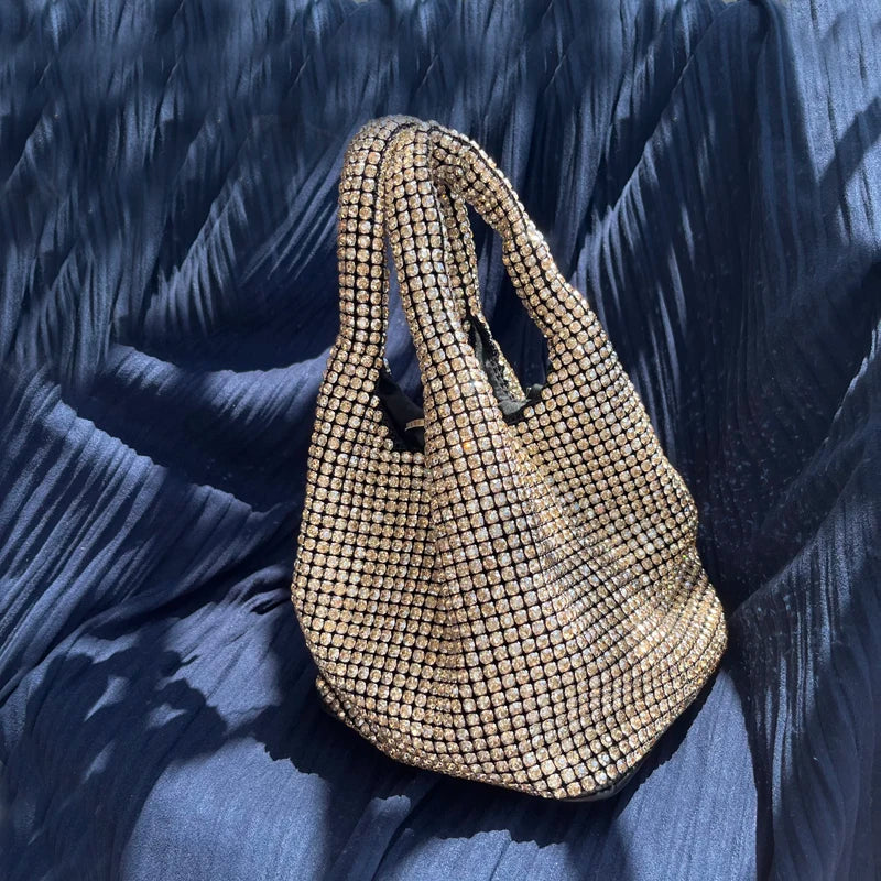 Shiny Crystal Clutch purse bucket Shoulder bag rhinestone Handmade purses and handbags luxury Designer Evening clutch Bag Purse