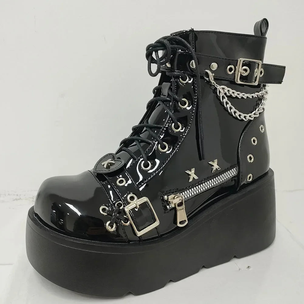 Platform Wedges Women Ankle Boots Autumn Winter Gothic Street Comfy Fashion Cool Woman Shoes Motorcycle Boots Big Size 43