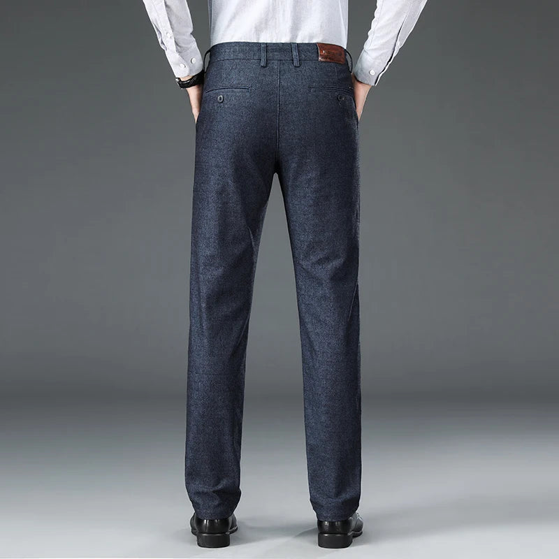 Autumn Brand Clothes Men's Suit Trousers Cotton Loose Straight Pants for Male High Waist Elastic Black Casual Formal Pant Man