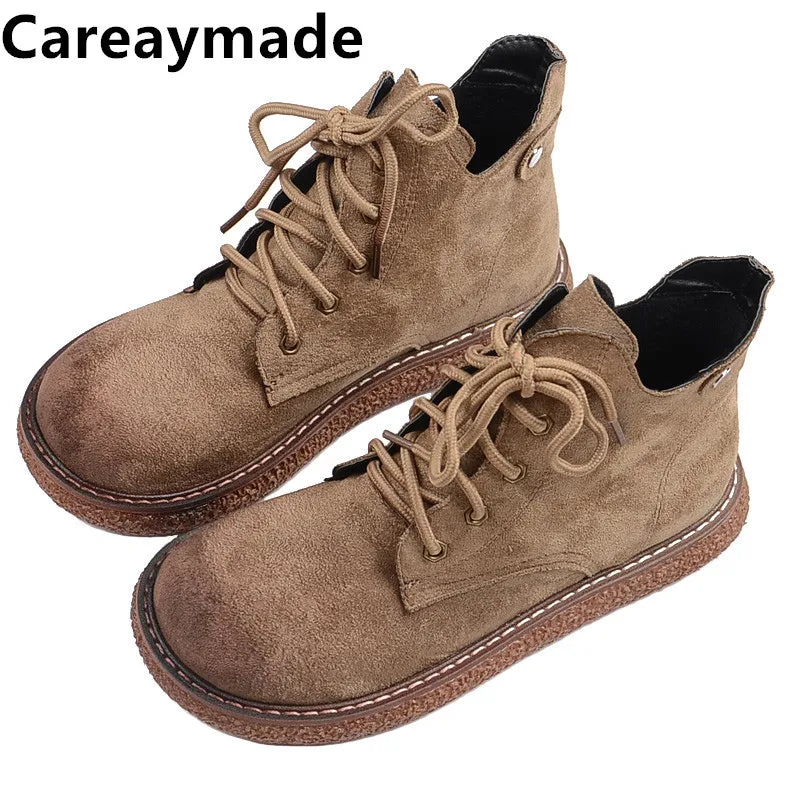 Careaymade-New Casual boots autumn&winter women's versatile big head doll shoes thick soled short boots flat soled women's boots