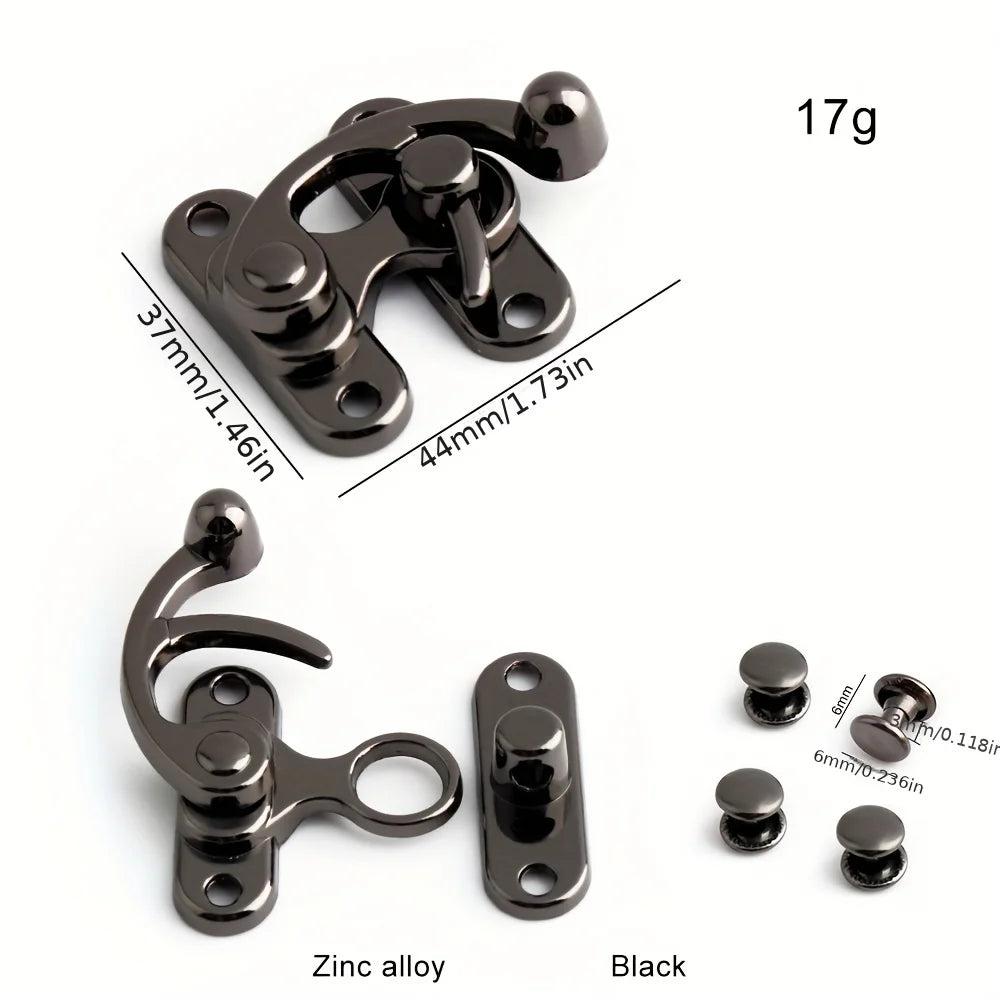 2PCS Metal Bag Horn Hook Lock Antique Tin Box Jewelry Box Decorative Buckle Lock Hook With Screws DIY Wallet Making