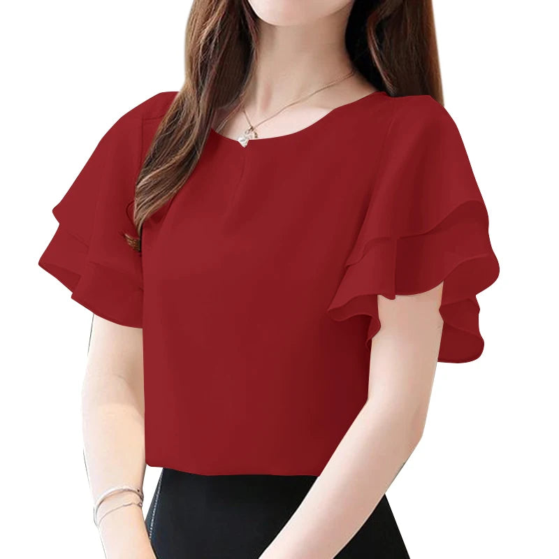 Elegant Women Short Sleeve Office Shirt ZANZEA Summer Blouse Fashion Solid OL Work Tops O Neck Blusas Tunic Ruffles Chemise