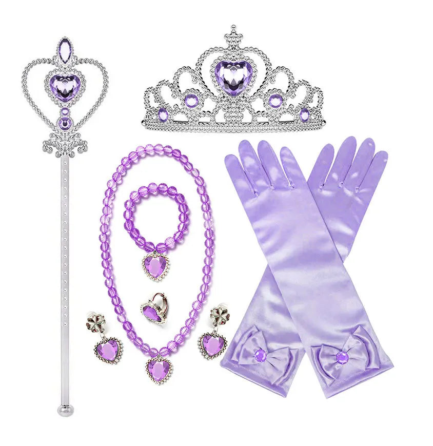 Princess Girls Anna Elsa Accessory Costume Photography Props Gloves Tiara Angle Fairy Wand Jewelry Set Fancy Dress Role Play
