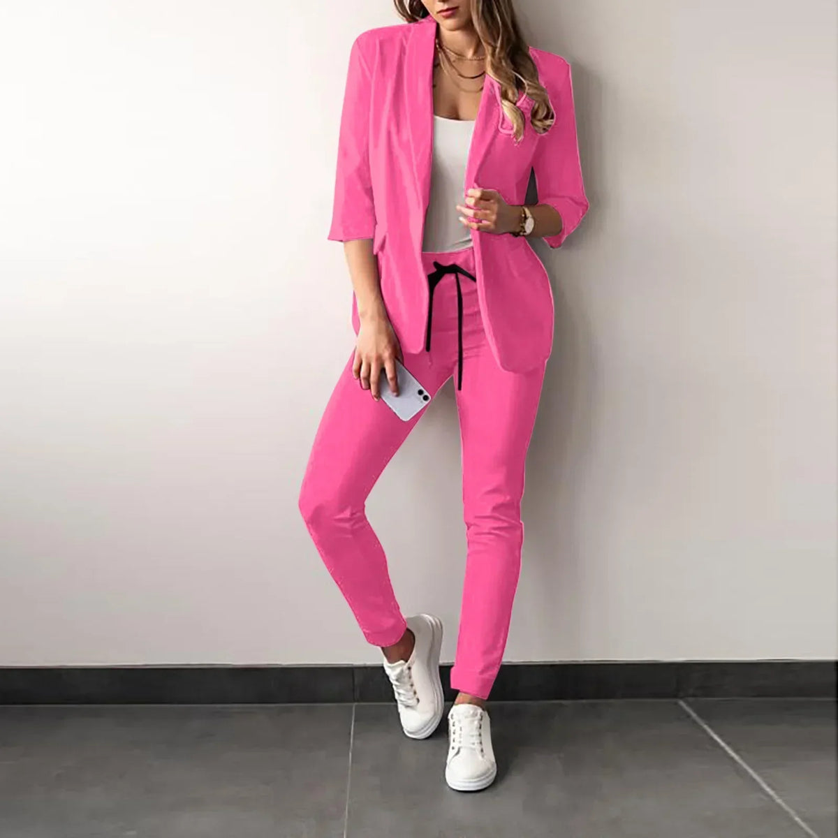 2026 Women's Formal Two Pieces Office Suit Sets Slim Blazer and Pants with Pocket Lapel Women Suits Office Sets 2PCS Tracksuit