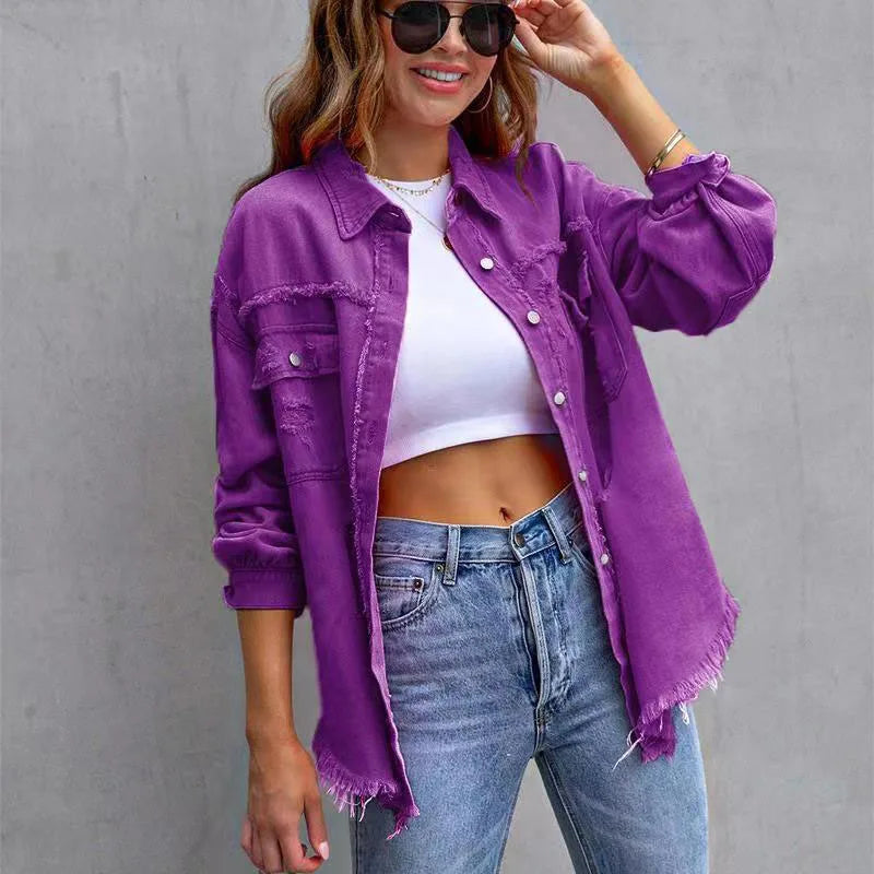 Solid Casual Loose Denim Shirts For Women 2025 Autumn Vintage Women's Oversized Shirts And Blouses Fashion Youth Female Tops