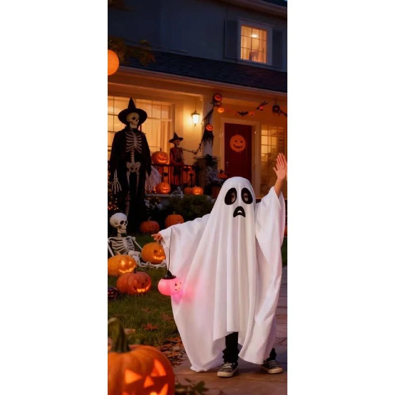 Halloween Ghost Costume Cape Cloak White Masquerade Party Cosplay Roleplay Unisex Scary Spooky Creepy Horror Fancy Dress Adult