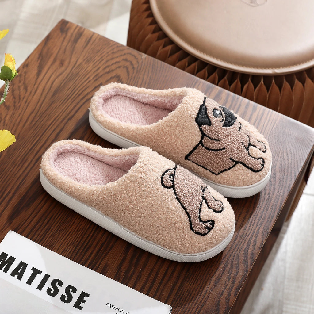 Shark Pattern Embroidery stuffed Home Platform Cozy Fur Slippers Black Warm Non-slip Indoor Slippers Couple Men Women Wearable casual Slippers