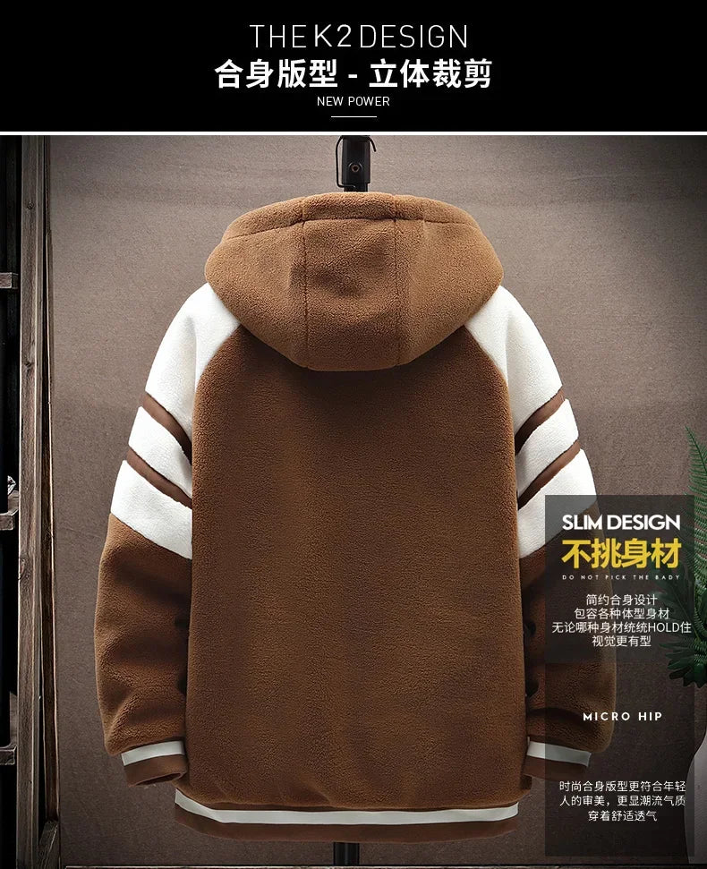 2023 Men's Hooded Jackets Japan Fashion Streetwear Harajuku Coats Men Autumn Winter Men Clothing Wool Jackets Embroidery Jacket