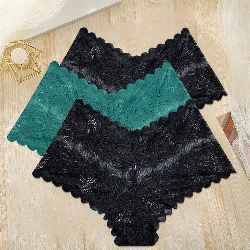 FINETOO 3PCS/Set Women Floral Lace Panties High Waist Briefs Sexy Lingerie Pantys S-XL Underpants Female Underwear Intimates