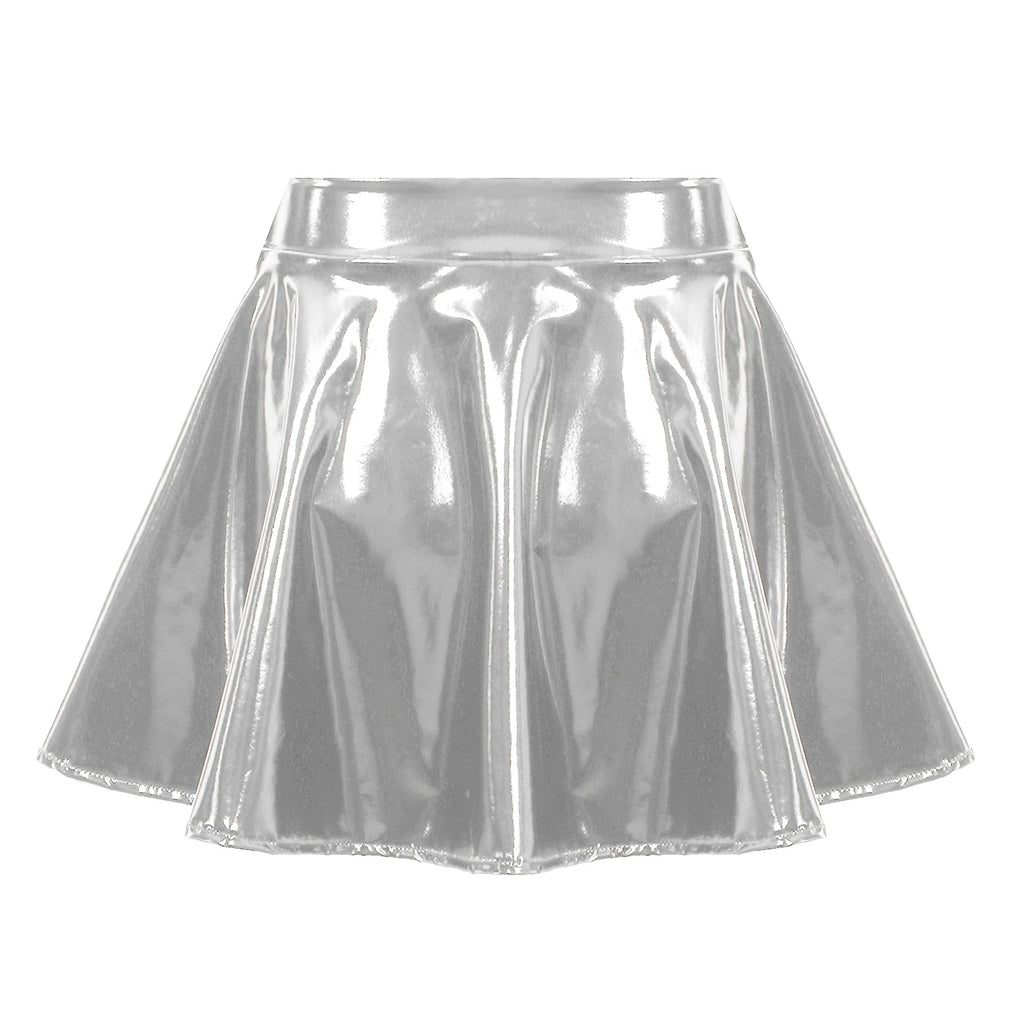Sexy Women Wetlook PVC Leather Ruffled Skirts Party Low Waist Built-in Thongs Mini Skirt with Garter Belts Metal Clips Set Club