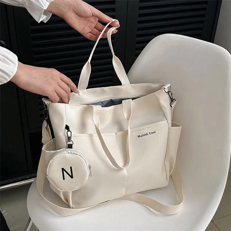 Oxford Design Double Sided Pocket Tote Bag Teen Women Large Capacity Handbag Single Shoulder Crossbody Bag with Round Coin Purse