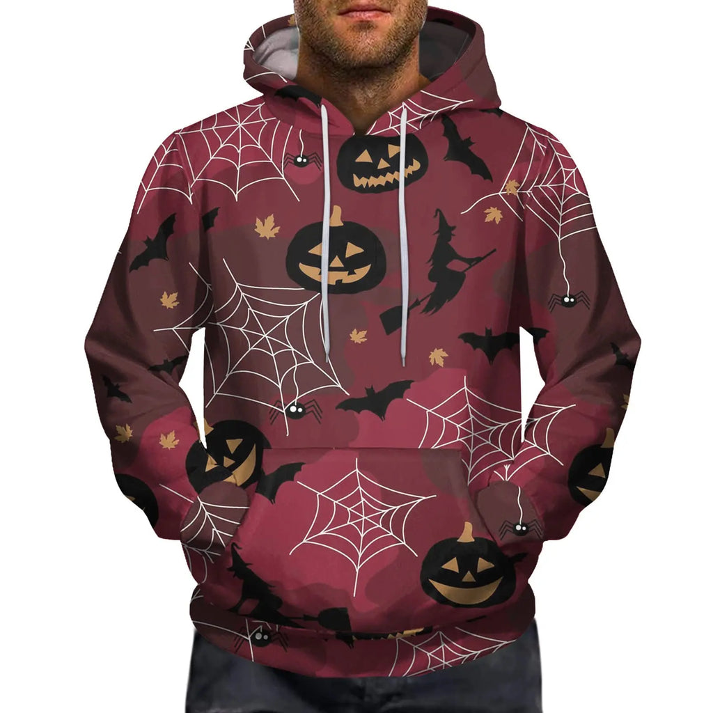 Dark Halloween Hooded Sweatshirt With Horror Headless Horseback Riding elements, Polyester fabric, Unisex Autumn Party Outfit