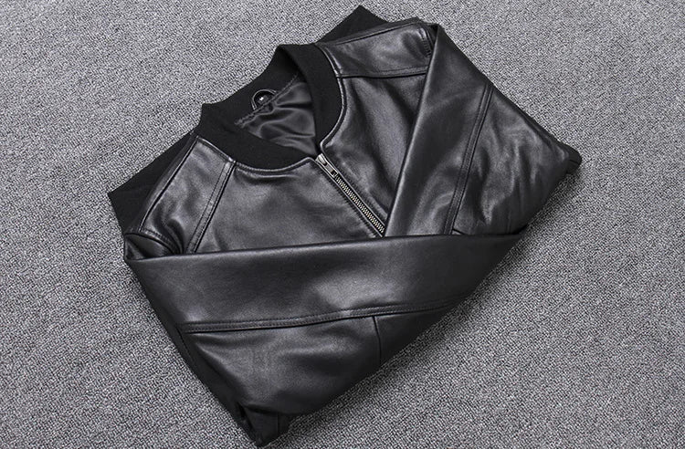 Black Aviation Genuine Leather Bomber Jacket Men Pilot Sheepskin Real Leather Jacket coat short Slim business jacket leather