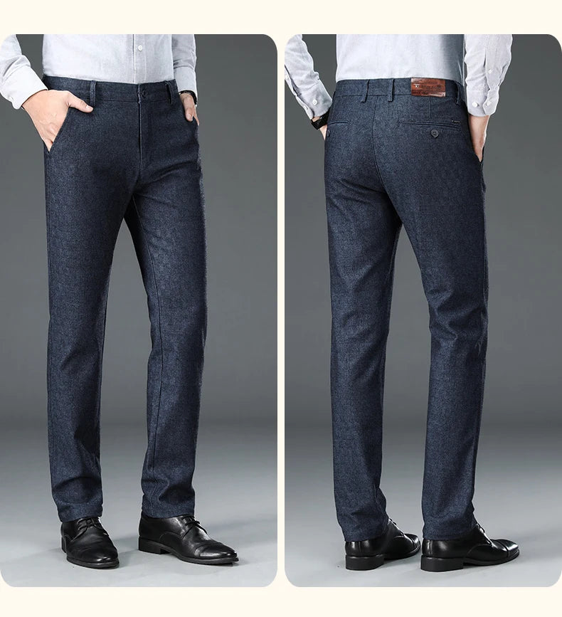 Autumn Brand Clothes Men's Suit Trousers Cotton Loose Straight Pants for Male High Waist Elastic Black Casual Formal Pant Man