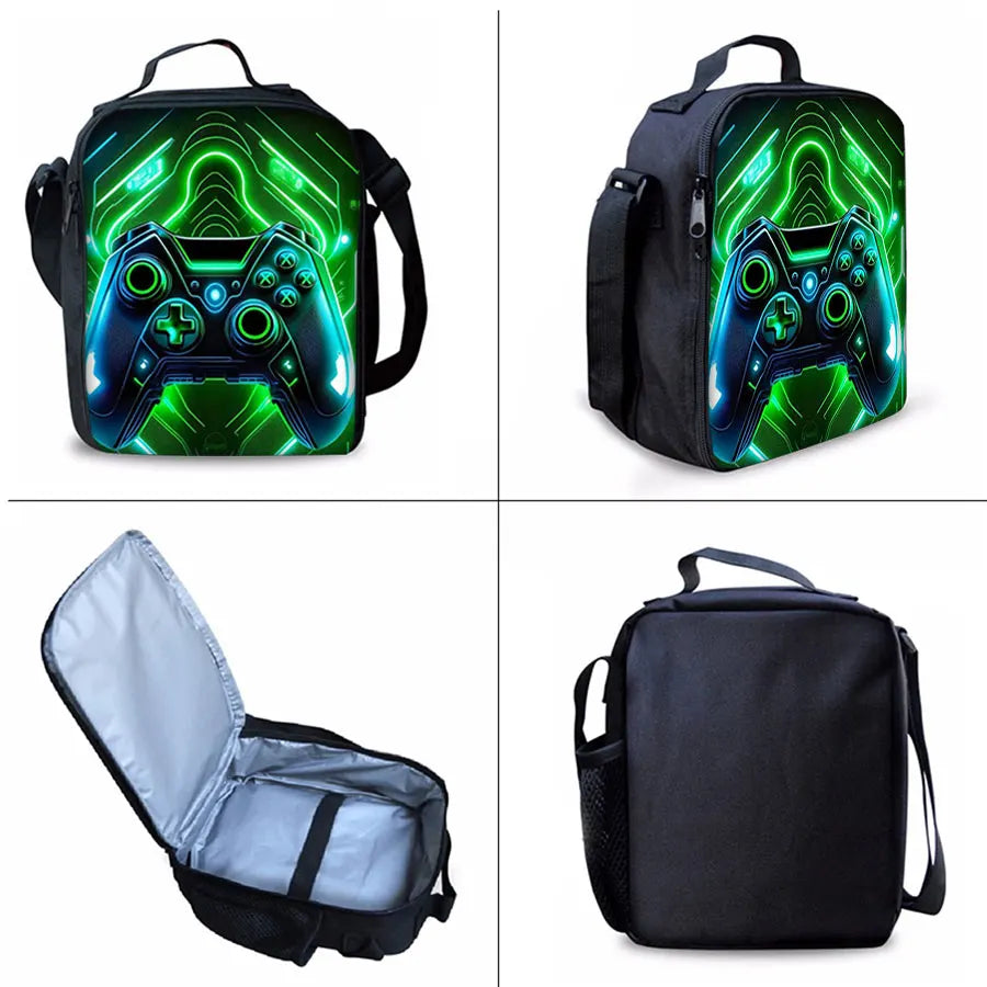 Game Console Pattern Three Piece Set Backpacks for Boy and Girls Best Gifts 2D Flat Cartoon School Backpack for Children