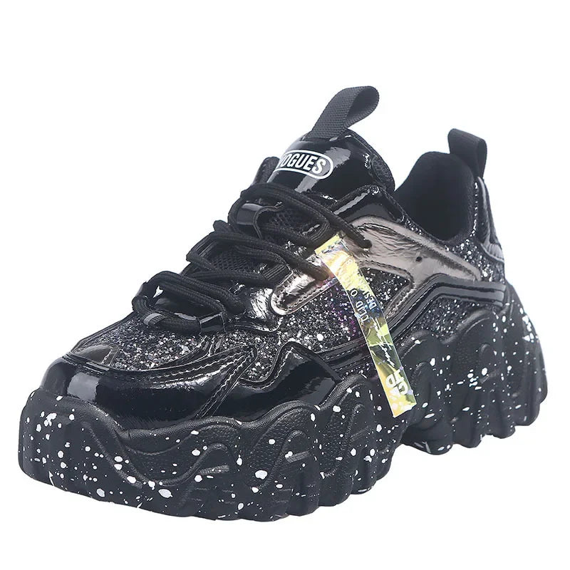 Comemore Women New Bling Platform Sneakers for Girls Casual Chunky Sneaker 6cm Thick Bottom Sports Shoes Platform Red Silver 40