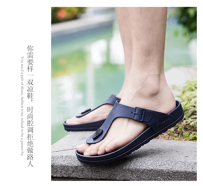 2026 New Summer Flip-flops for Men, Anti-slip, Trendy and Casual Solid-color Beach Shoes