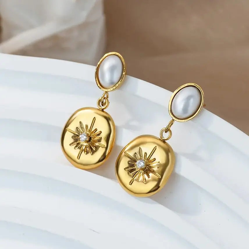 Zircon Star Moon Earrings For Women Gold Color Stainless Steel Star Moon Drop Earring Fashion Aesthetic Christmas Jewelry Gift