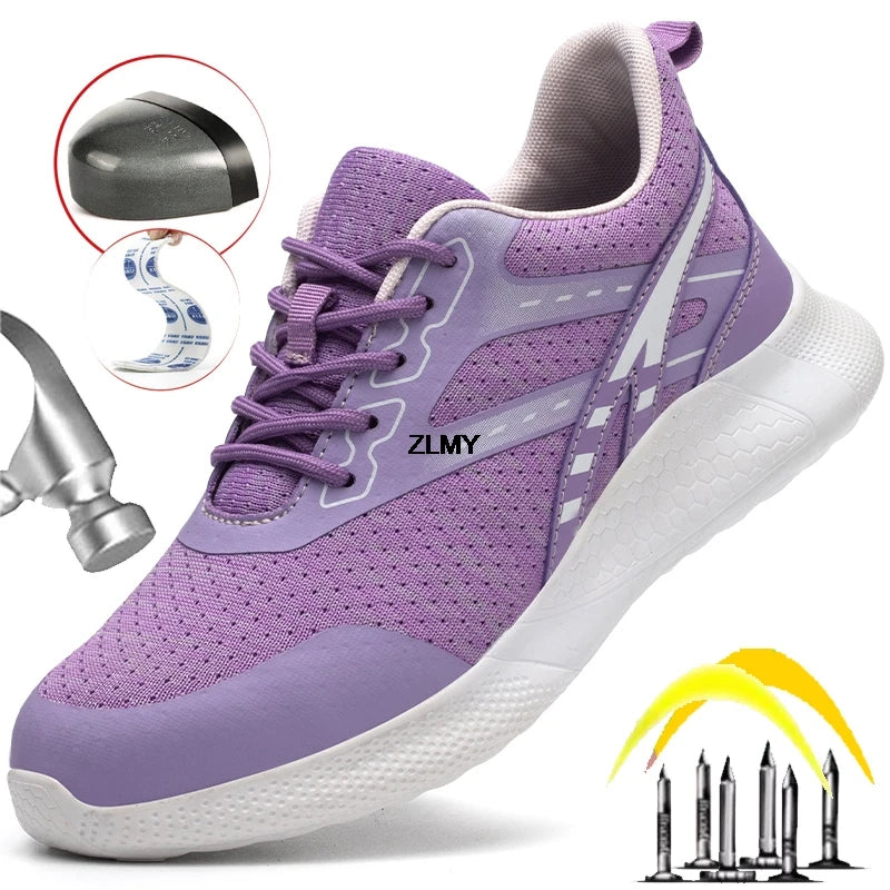 ZLMY New Women Safety Shoes Steel Toe Sneaker Lightweight Work Shoes Puncture Proof Work Safety Boots Woman Men Security Boots