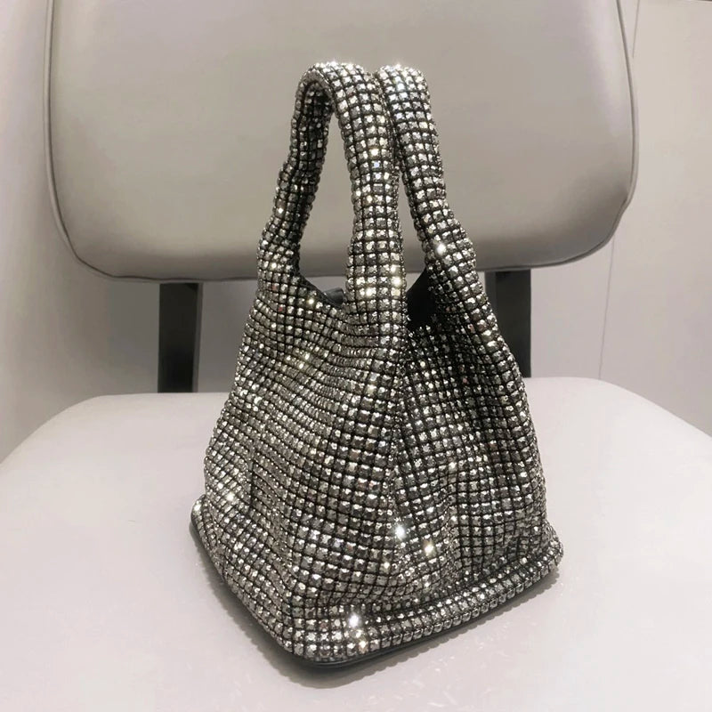 Shiny Crystal Clutch purse bucket Shoulder bag rhinestone Handmade purses and handbags luxury Designer Evening clutch Bag Purse