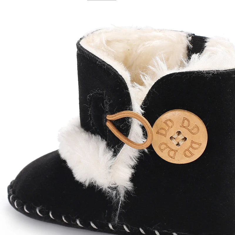0-18 Month Old Baby Warm Shoes With Semi Rubber Sole Anti Slip and Plush Snow Boots For Autumn and Winter