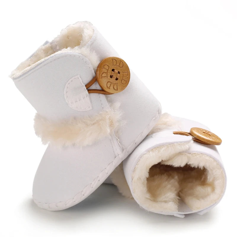0-18 Month Old Baby Warm Shoes With Semi Rubber Sole Anti Slip and Plush Snow Boots For Autumn and Winter