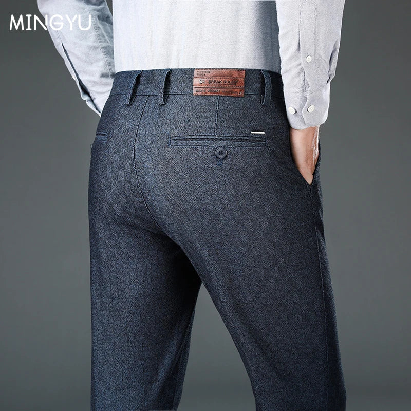 Autumn Brand Clothes Men's Suit Trousers Cotton Loose Straight Pants for Male High Waist Elastic Black Casual Formal Pant Man