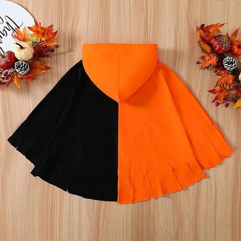 Halloween Cloak Pumpkin Bat Carnival Clothing with Hat Orange Color blocked Print Cosplay Funny Party Dress Up Costume Cos