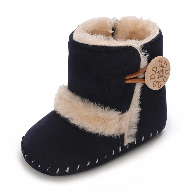 0-18 Month Old Baby Warm Shoes With Semi Rubber Sole Anti Slip and Plush Snow Boots For Autumn and Winter