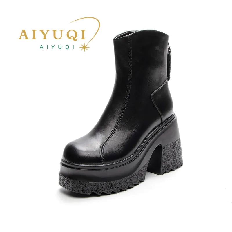 AIYUQI Women High Heel Boots Genuine Leather 2026 New 10cm Heel High Women's Booties Platform British Style Fashion Boots Women
