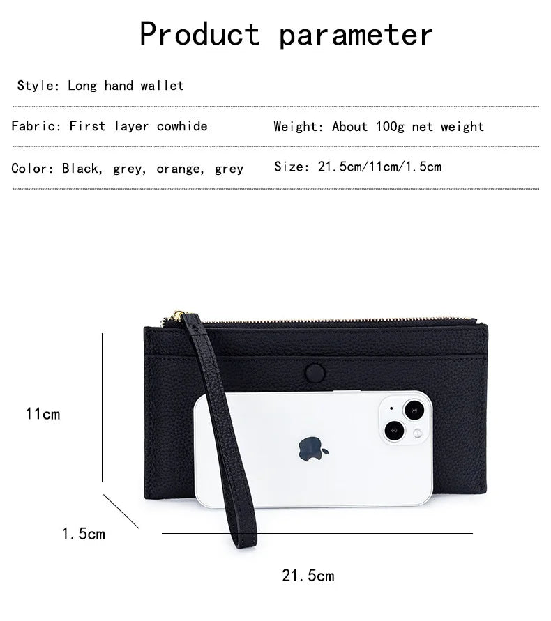 Genuine Leather Women Long Wallet Female Wallets Ladies Clutch Cow Leather Coin Purse Credit Card Holder Wrist phone purse