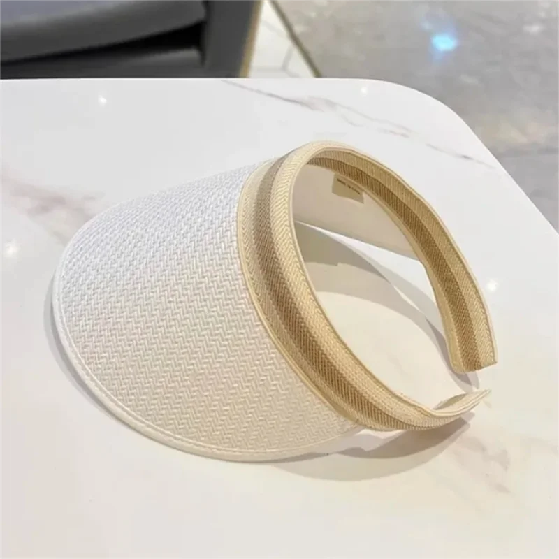 Straw Hat Visors Beach Hat Ladies Hats and Caps Empty Top Hat Summer Hats for Women Sun Protection Ponytail Hat Kpop Designer