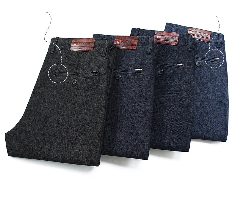 Autumn Brand Clothes Men's Suit Trousers Cotton Loose Straight Pants for Male High Waist Elastic Black Casual Formal Pant Man