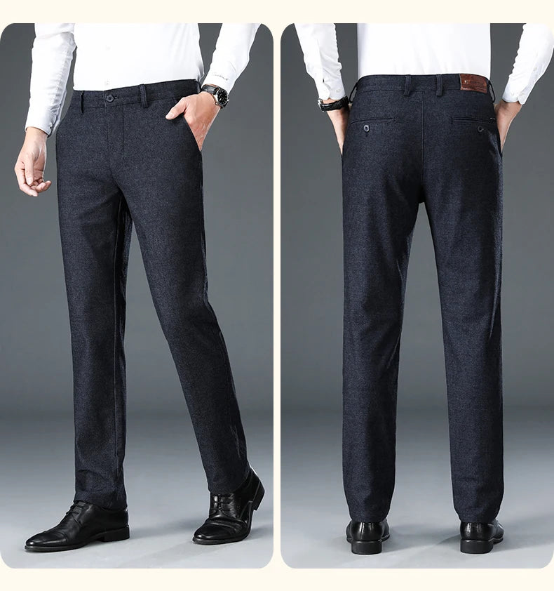 Autumn Brand Clothes Men's Suit Trousers Cotton Loose Straight Pants for Male High Waist Elastic Black Casual Formal Pant Man