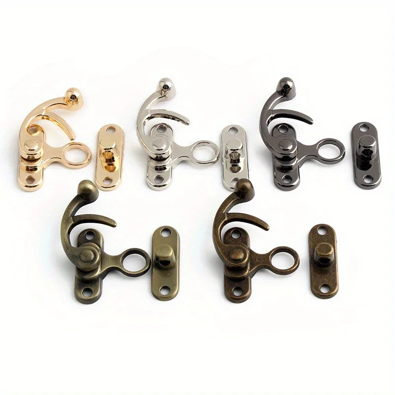 2PCS Metal Bag Horn Hook Lock Antique Tin Box Jewelry Box Decorative Buckle Lock Hook With Screws DIY Wallet Making
